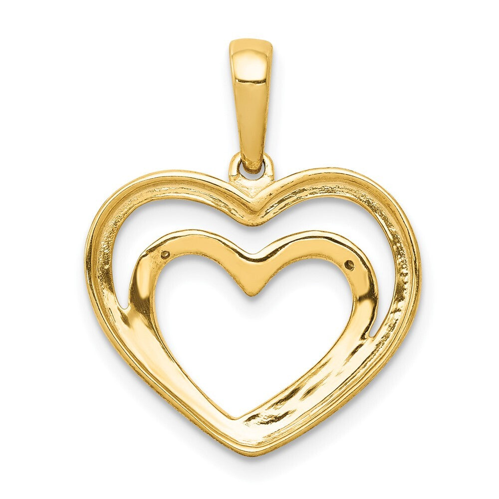 14k Yellow Gold .01ct. Diamond and Rhodium Double Heart Pendant for Women
