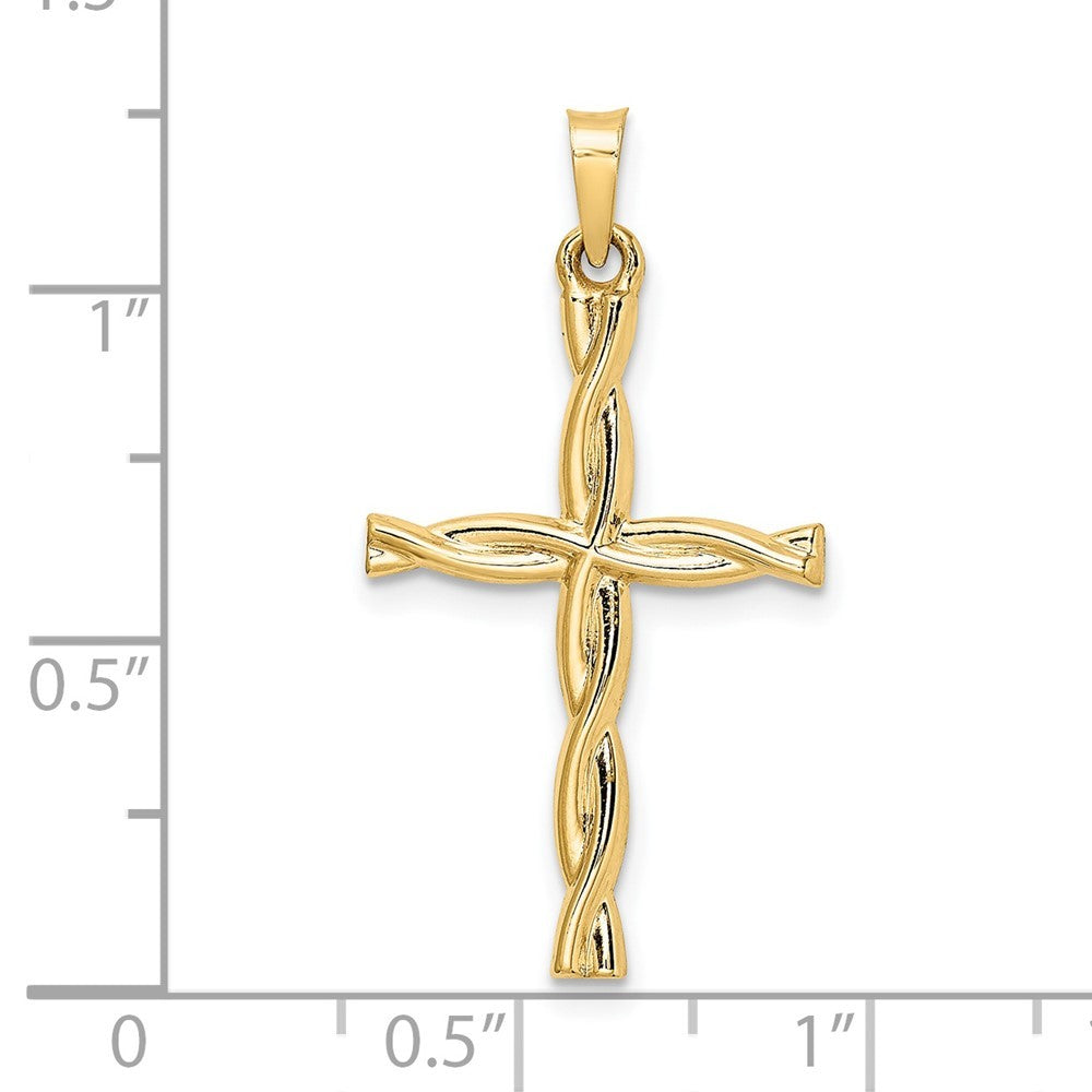 14k Yellow Gold Polished Hollow Twisted Cross Pendant