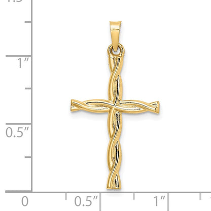 14k Yellow Gold Polished Hollow Twisted Cross Pendant