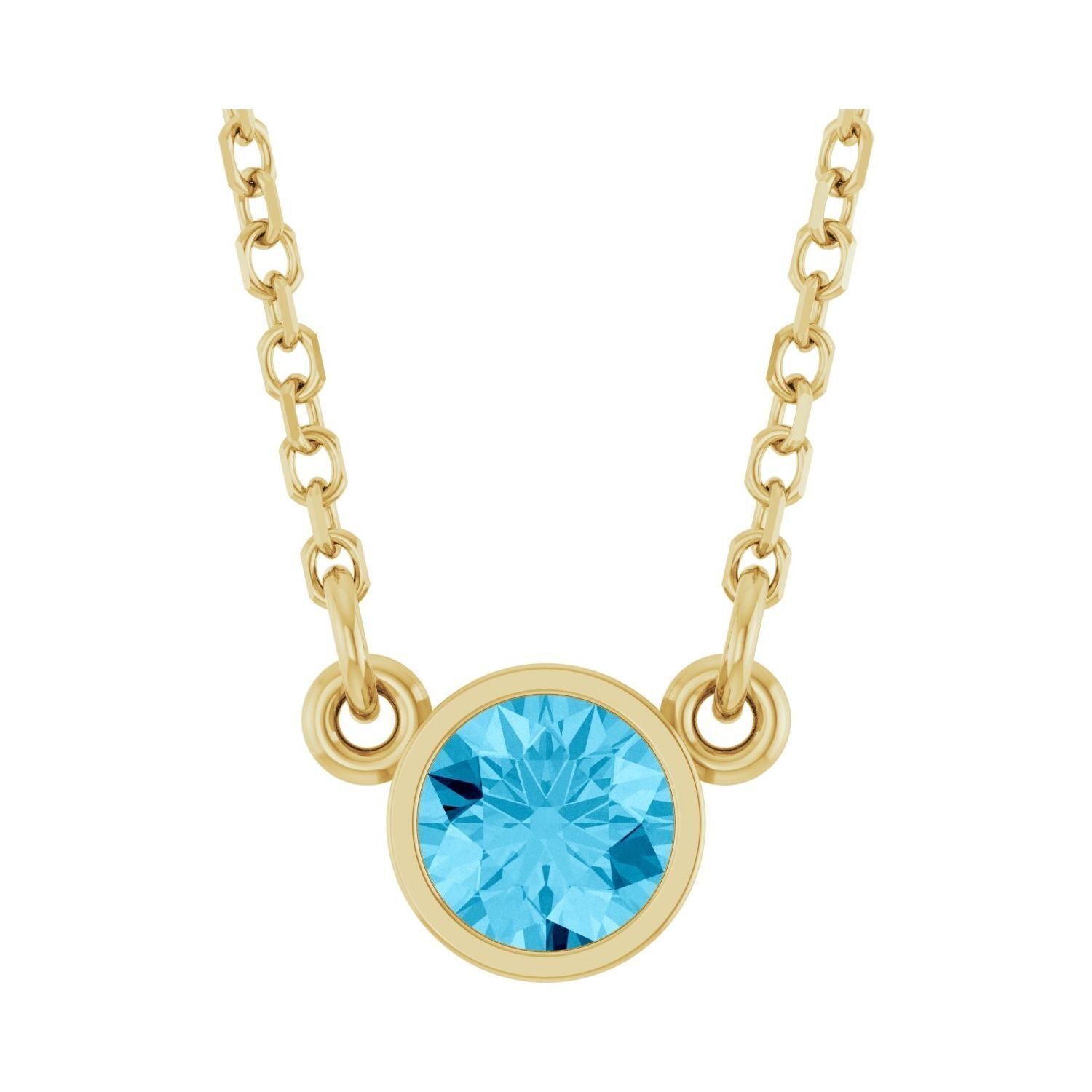 14k Yellow Gold Natural Aquamarine Solitaire Pendant Necklace 16"