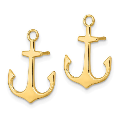 14k Yellow Gold Polished  2-D Anchor Earrings