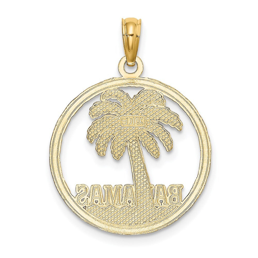 14k Yellow Gold BAHAMAS Palm Tree Round Charm Pendant for Women