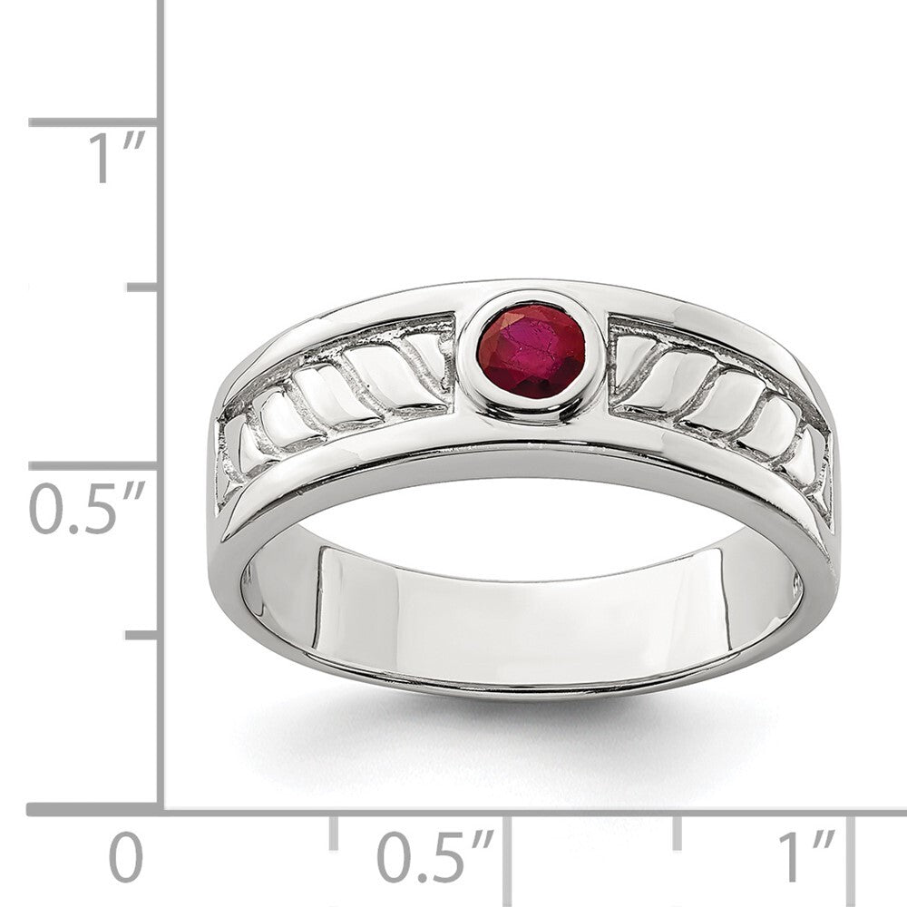 Sterling Silver Rhodium-plated Men's Ruby Ring Size 10