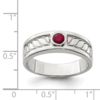 Sterling Silver Rhodium-plated Men's Ruby Ring Size 10
