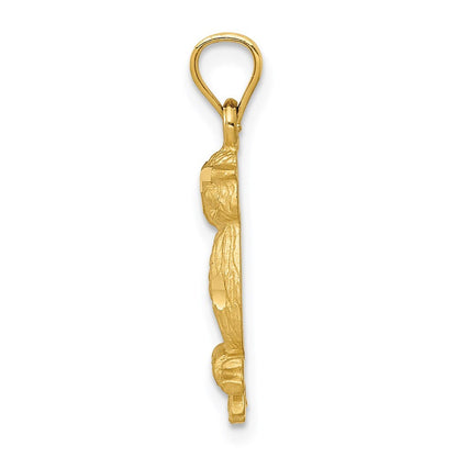 14k Yellow Gold Satin Diamond-cut Owl Pendant for Women