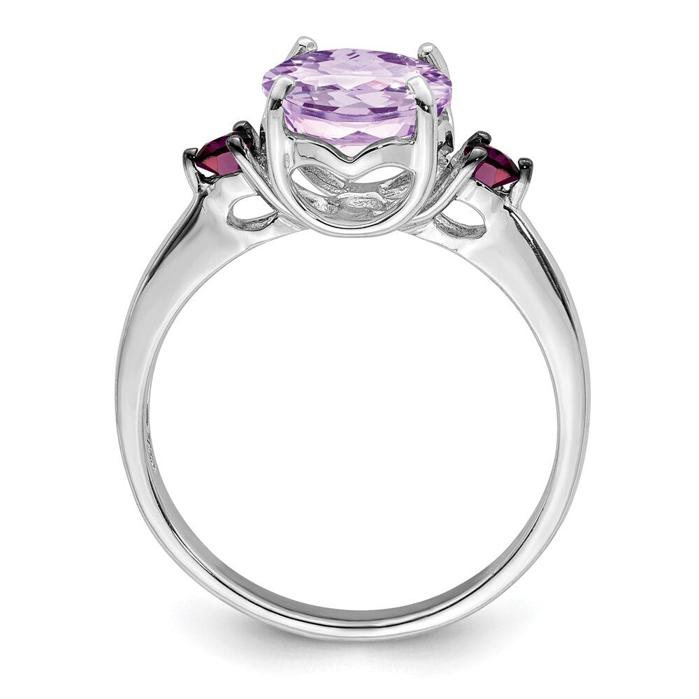 Sterling Silver Rhodium Pink Quartz & Rhodolite Garnet Ring Size 9