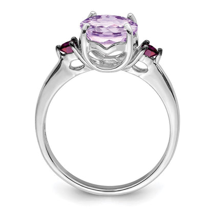Sterling Silver Rhodium Pink Quartz & Rhodolite Garnet Ring Size 9
