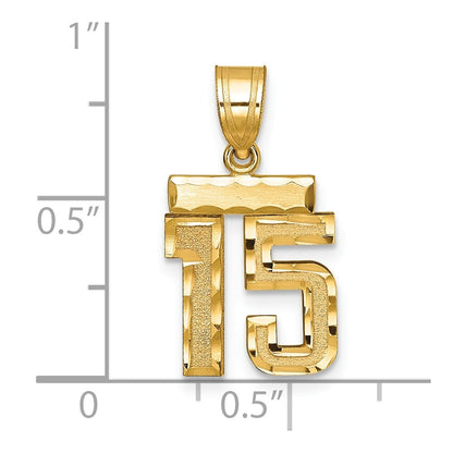 14k Yellow Gold Small Brushed Diamond-cut Number 15 Charm Pendant for Women