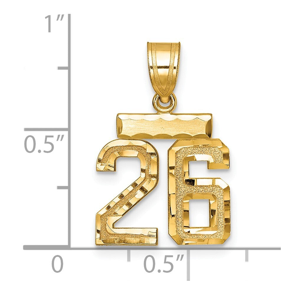 14k Yellow Gold Small Brushed Diamond-cut Number 26 Charm Pendant for Women