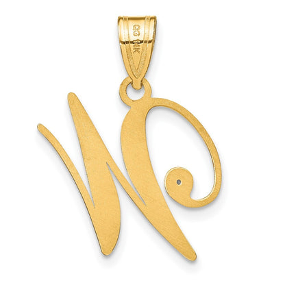 14k Yellow Gold Script Letter W Initial Pendant with Diamond for Women