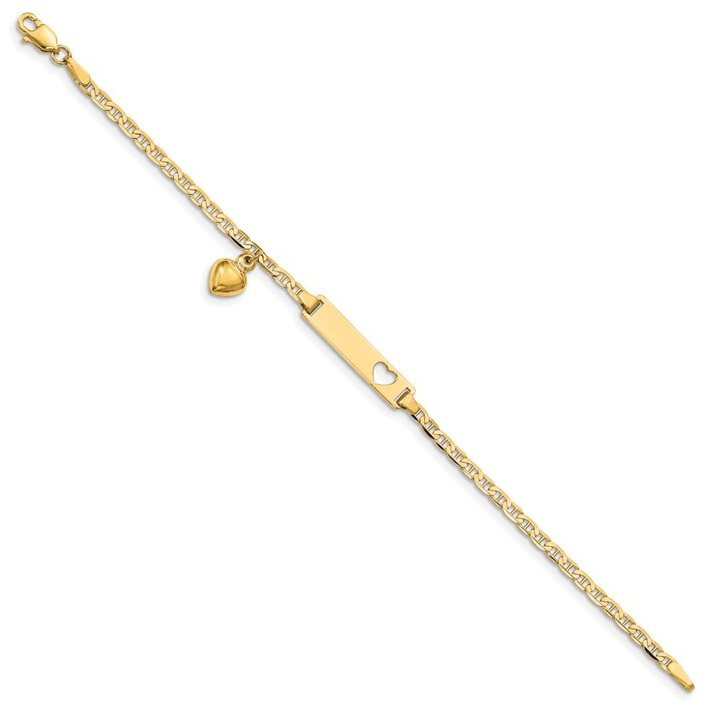 14k Yellow Gold Solid Heart Dangle Anchor Link 22x5mm Plate 5.5" ID Bracelet