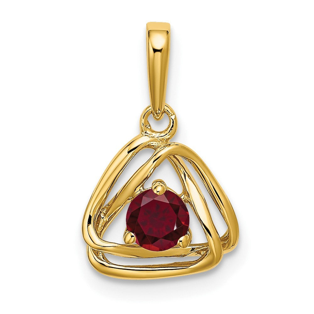 14k Yellow Gold Created Ruby Triangle Pendant