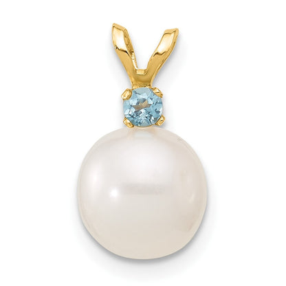 14k Yellow Gold 8-8.5mm Freshwater Cultured Pearl & Blue Topaz Pendant