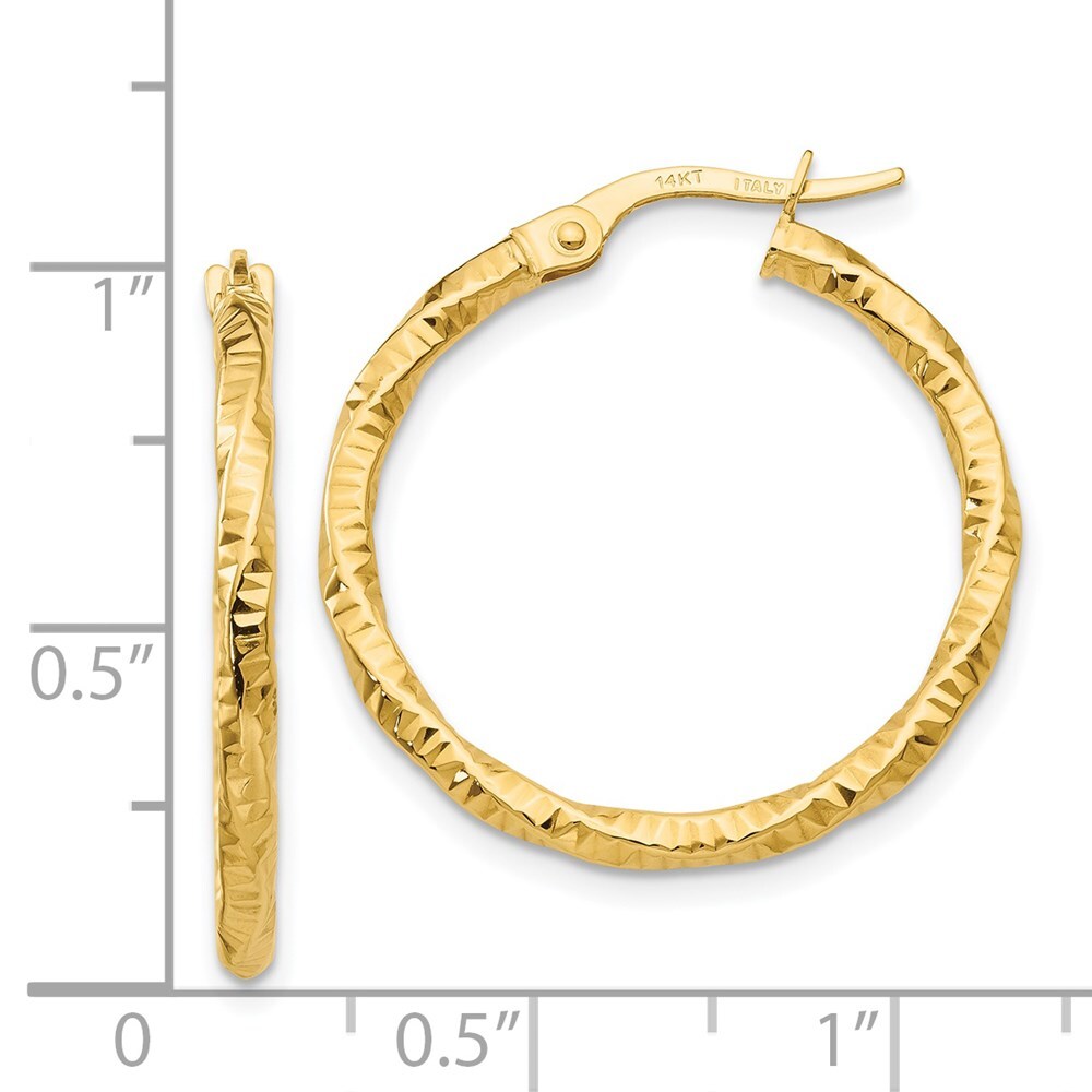 14k Yellow Gold Polished and Textured Hoop Earrings Gift for Women