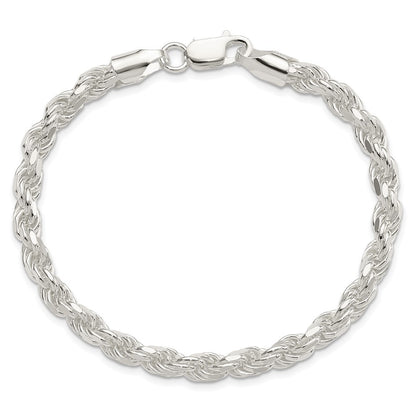 Sterling Silver 5.75mm Diamond-cut Rope Chain Bracelet