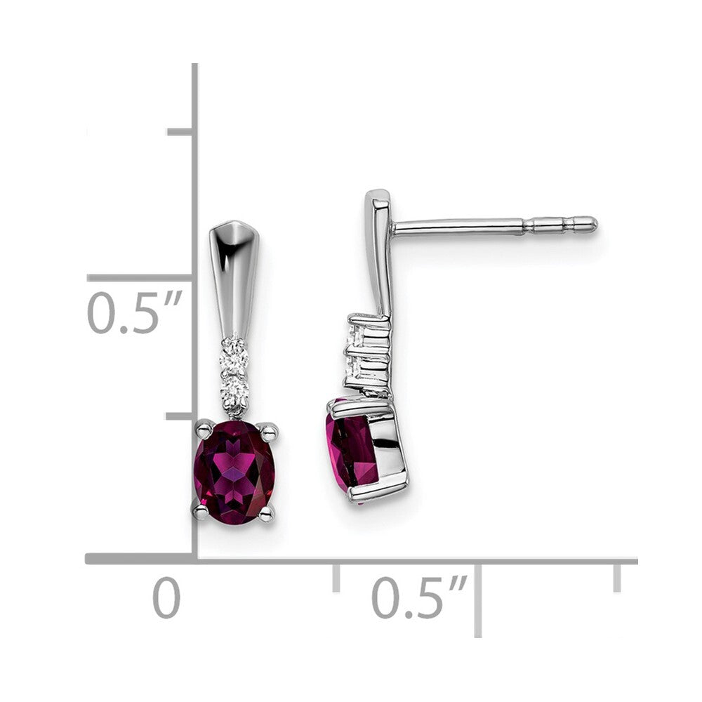 14k White Gold Oval Rhodolite Garnet and Diamond Dangle Earrings Gift for Women