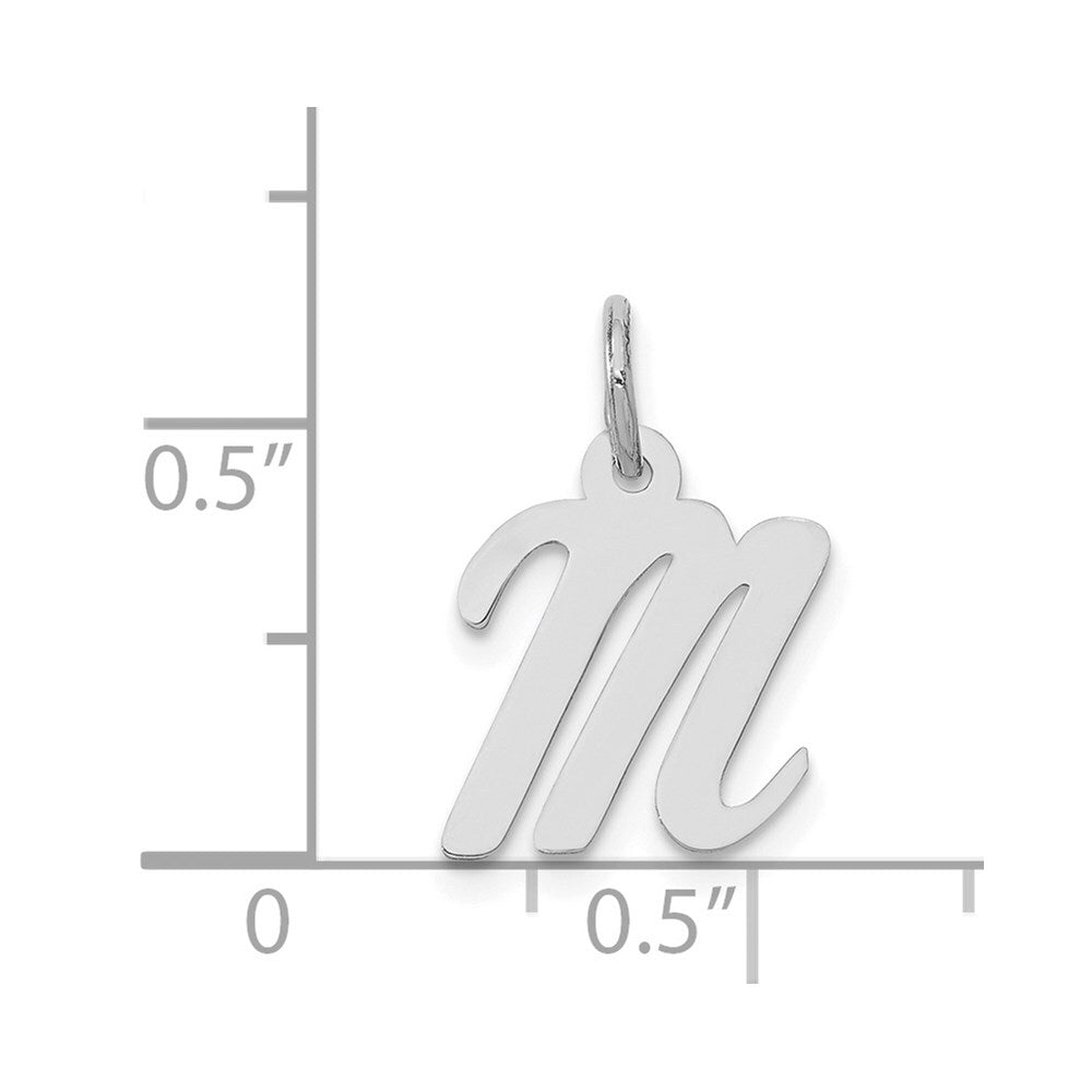 14k White Gold Small Script Letter M Initial Charm Pendant for Women