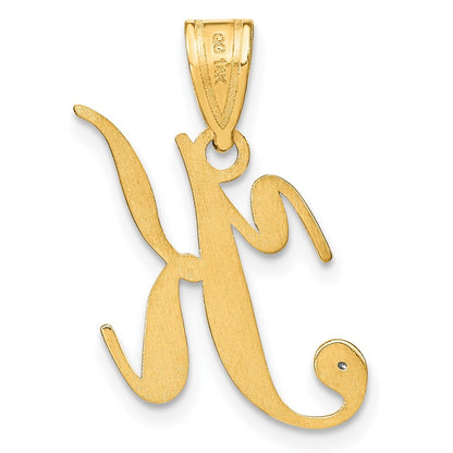 14k Yellow Gold Script Letter K Initial Pendant with Diamond for Women