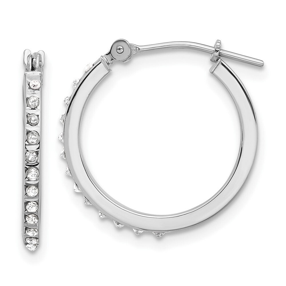 14K White Gold Diamond Fascination Polished Hoop Earrings Gift for Women
