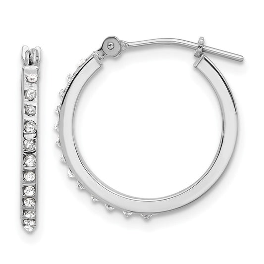 14K White Gold Diamond Fascination Polished Hoop Earrings Gift for Women