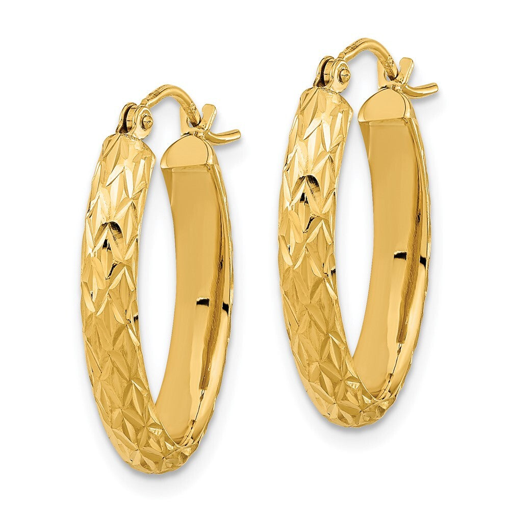14k Yellow Gold Polished Diamond-cut Fancy Oval Hoop Earrings Gift for Women