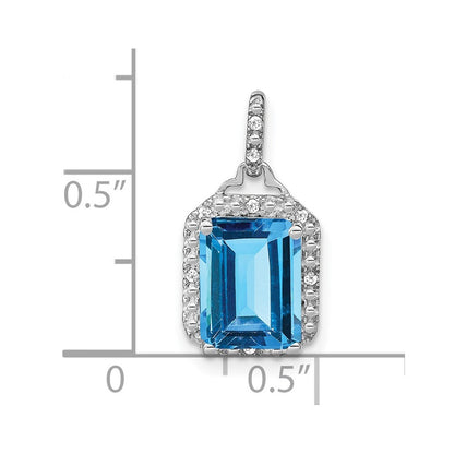 14k White Gold Emerald-cut Blue Topaz and Diamond Halo Pendant for Women