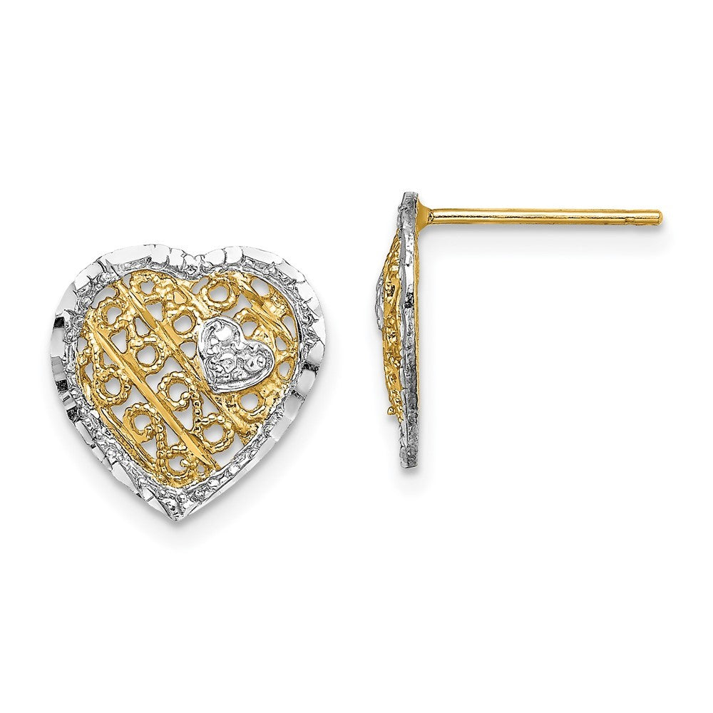 14k Yellow Gold w/ RH Filigree Heart Earrings