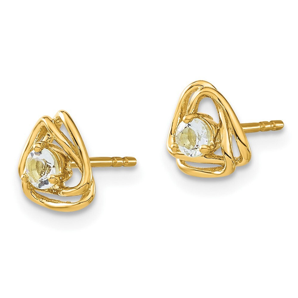 14k Yellow Gold Aquamarine Stud Earrings Gift for Women