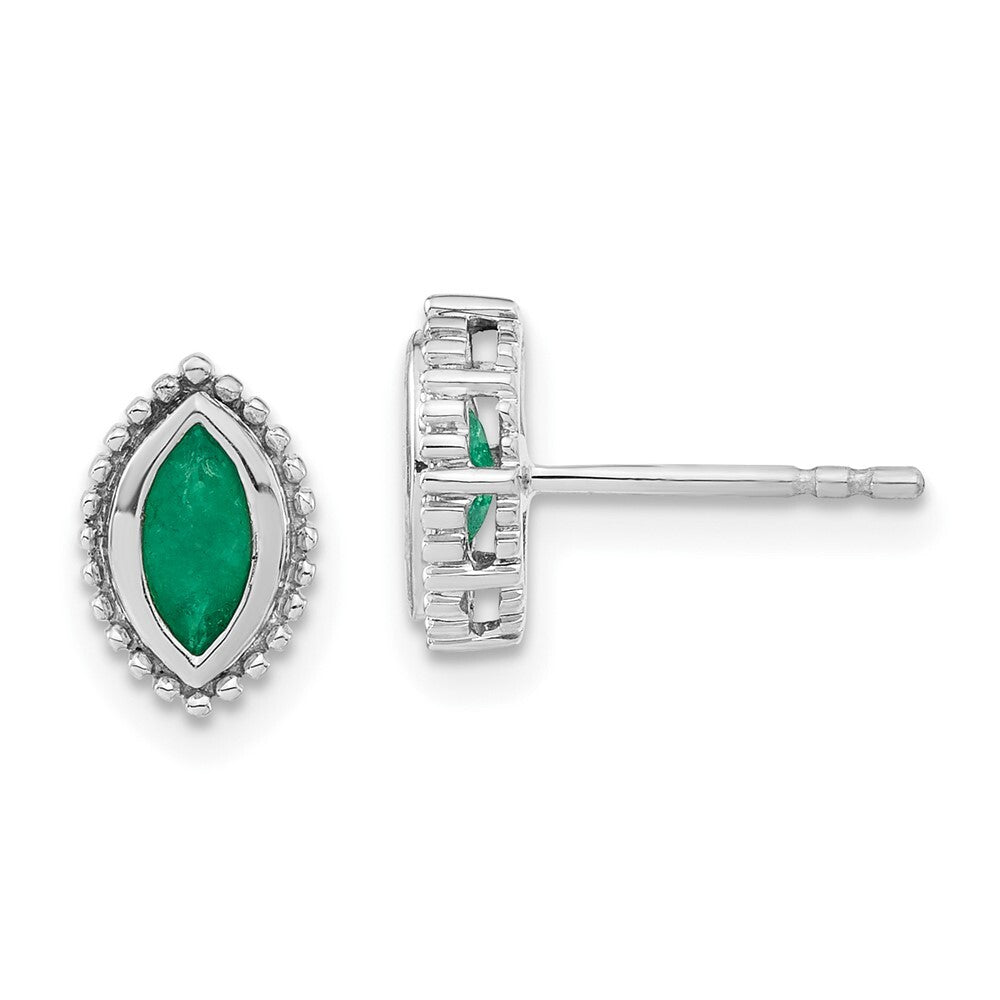 14k White Gold Marquise Emerald Stud Earrings