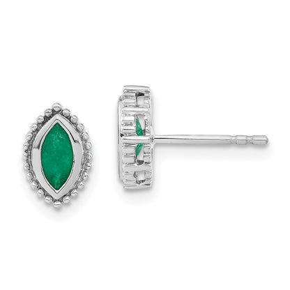14k White Gold Marquise Emerald Stud Earrings