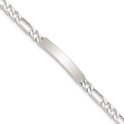 Sterling Silver 8inch Polished Engraveable Figaro Link ID Bracelet