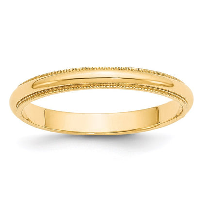 14k Yellow Gold  3mm Milgrain Half Round Wedding Band Ring Size 8.5
