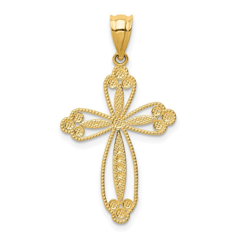14k Yellow Gold Budded Cross Pendant