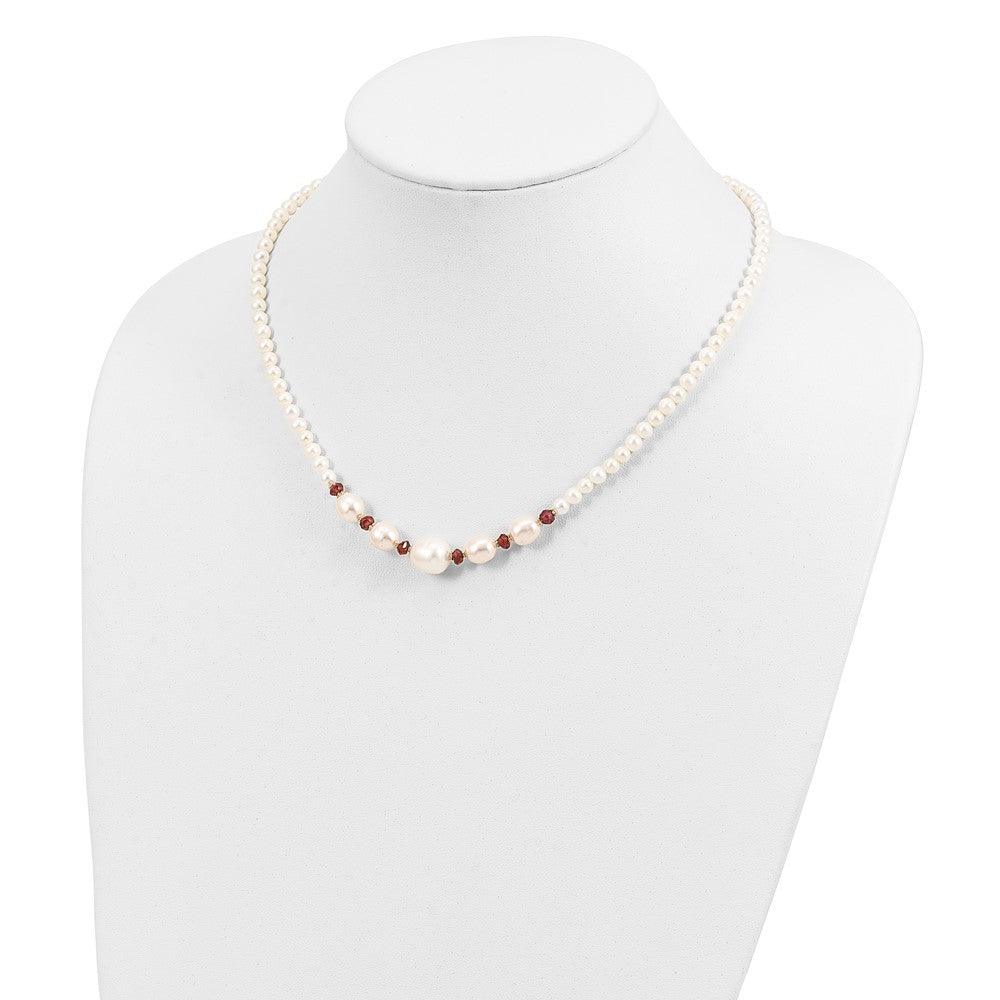 14k Yellow Gold White Semi-Round Cultured Pearl & Garnet Bead Necklace 18"
