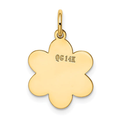 14k Yellow Gold Plain .018 Gauge Engravable Flower Disc Charm Pendant for Women