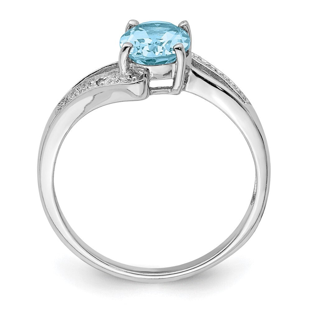 Sterling Silver Rhodium Light Swiss Blue Topaz & Diamond Ring Size 6
