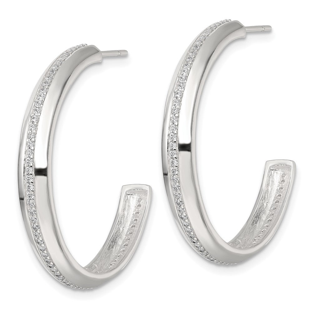 Sterling Silver Polished 4.75mm CZ C-Hoop Earrings