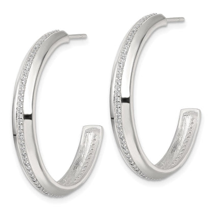 Sterling Silver Polished 4.75mm CZ C-Hoop Earrings