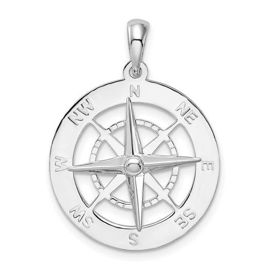Sterling Silver Rhodium-Plated Polished Nautical Compass Pendant