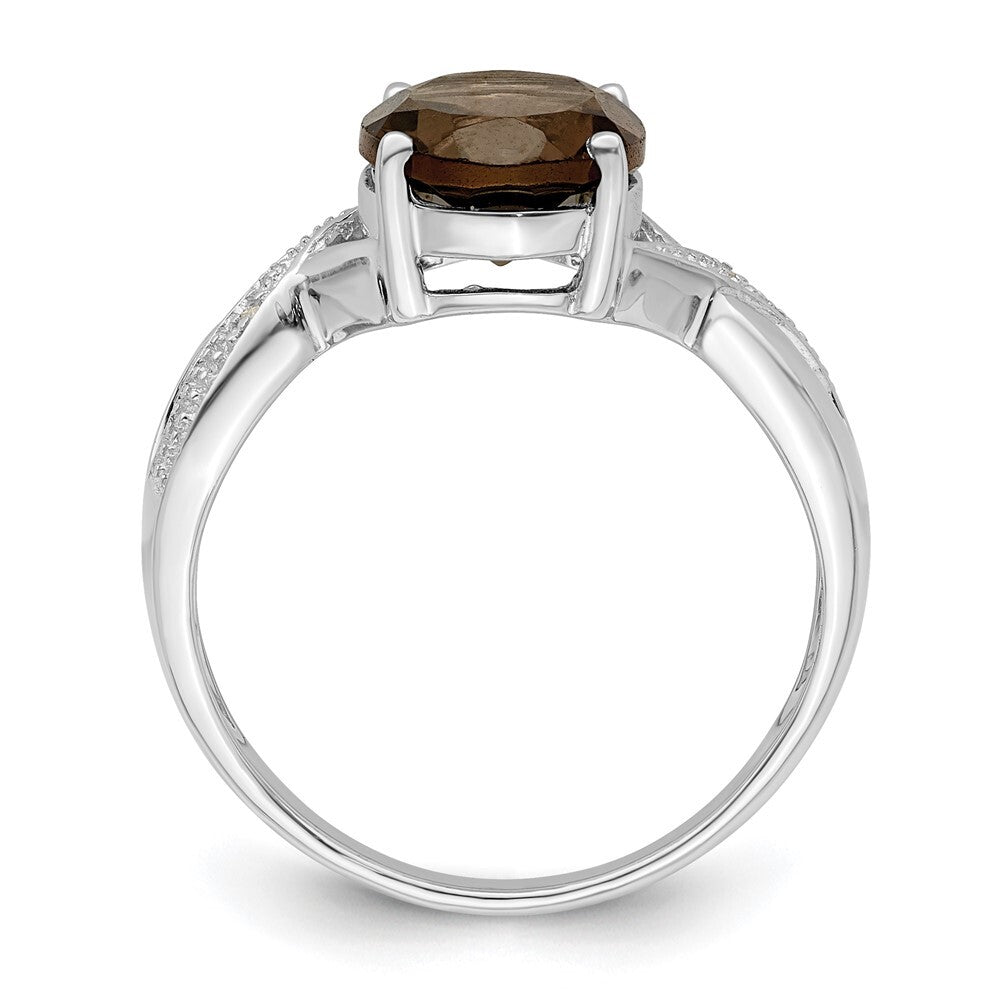 Sterling Silver Rhodium Smoky Quartz & Diamond Ring Size 7