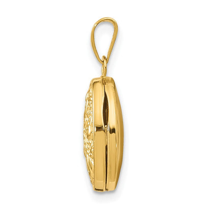 14k Yellow Gold Beaded Scroll Design Oval Locket Pendant for Women