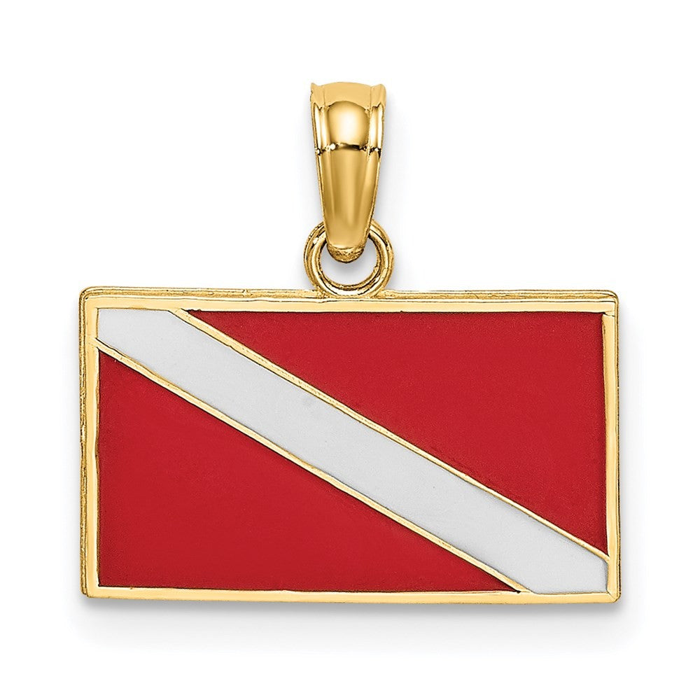 14k Yellow Gold Dive Flag W/Red & White Enamel Charm
