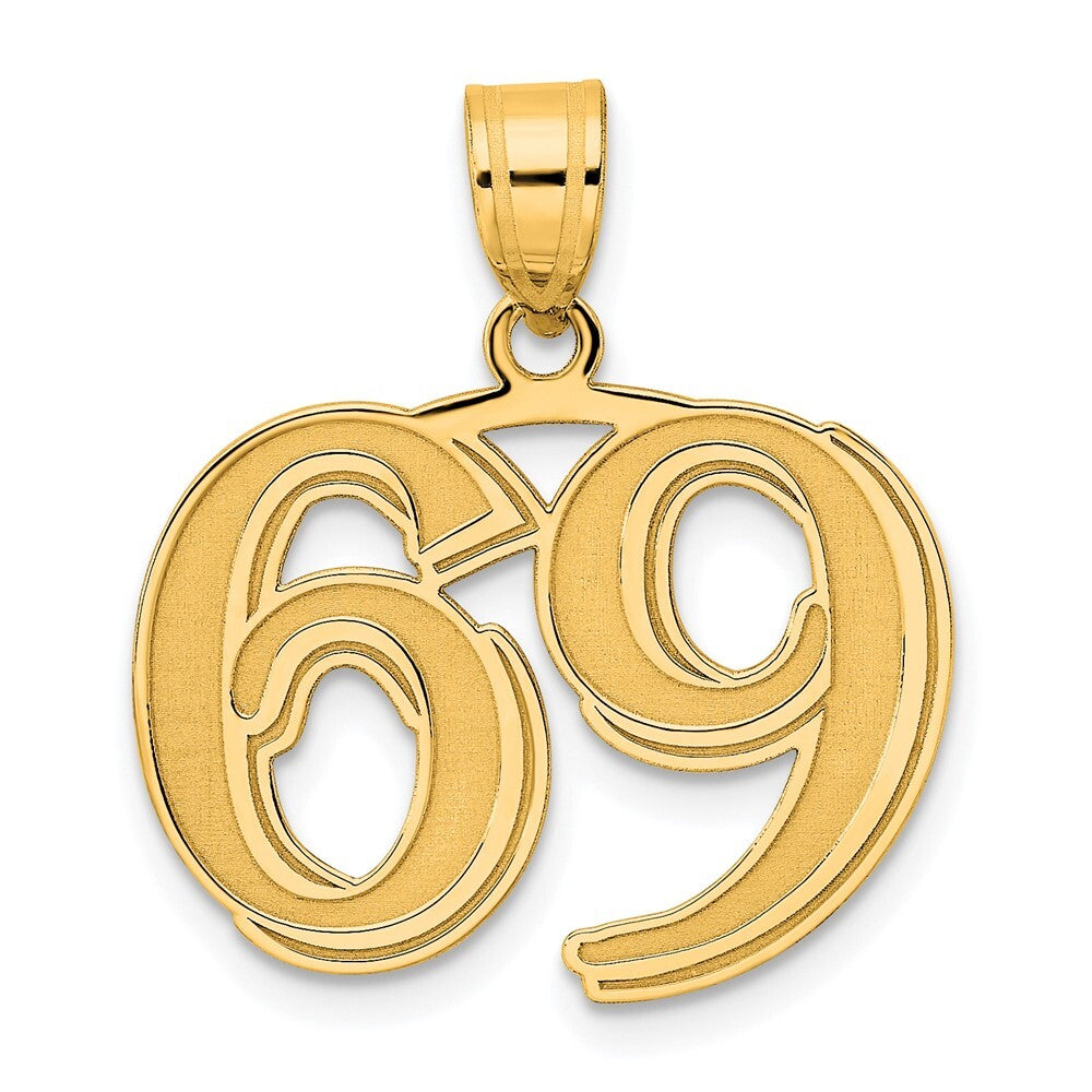 14k Yellow Gold Polished Etched Number 69 Pendant for Women