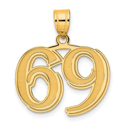 14k Yellow Gold Polished Etched Number 69 Pendant for Women