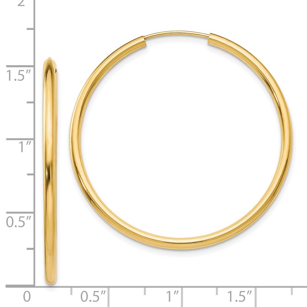 14k Yellow Gold Polished Round Endless 2mm Hoop Earrings