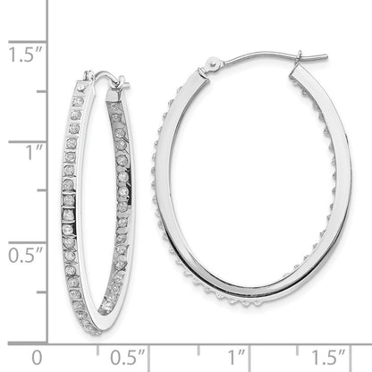 14k White Gold Diamond Fascination Oval Hinged Hoop Earrings