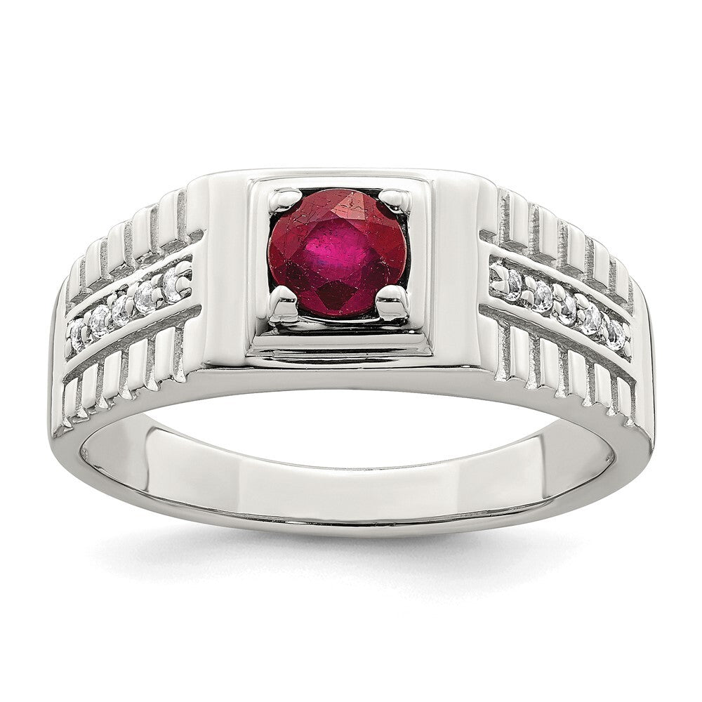 Sterling Silver Rhod-plated Men's African Ruby and White Topaz Ring Size 10