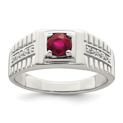 Sterling Silver Rhod-plated Men's African Ruby and White Topaz Ring Size 10
