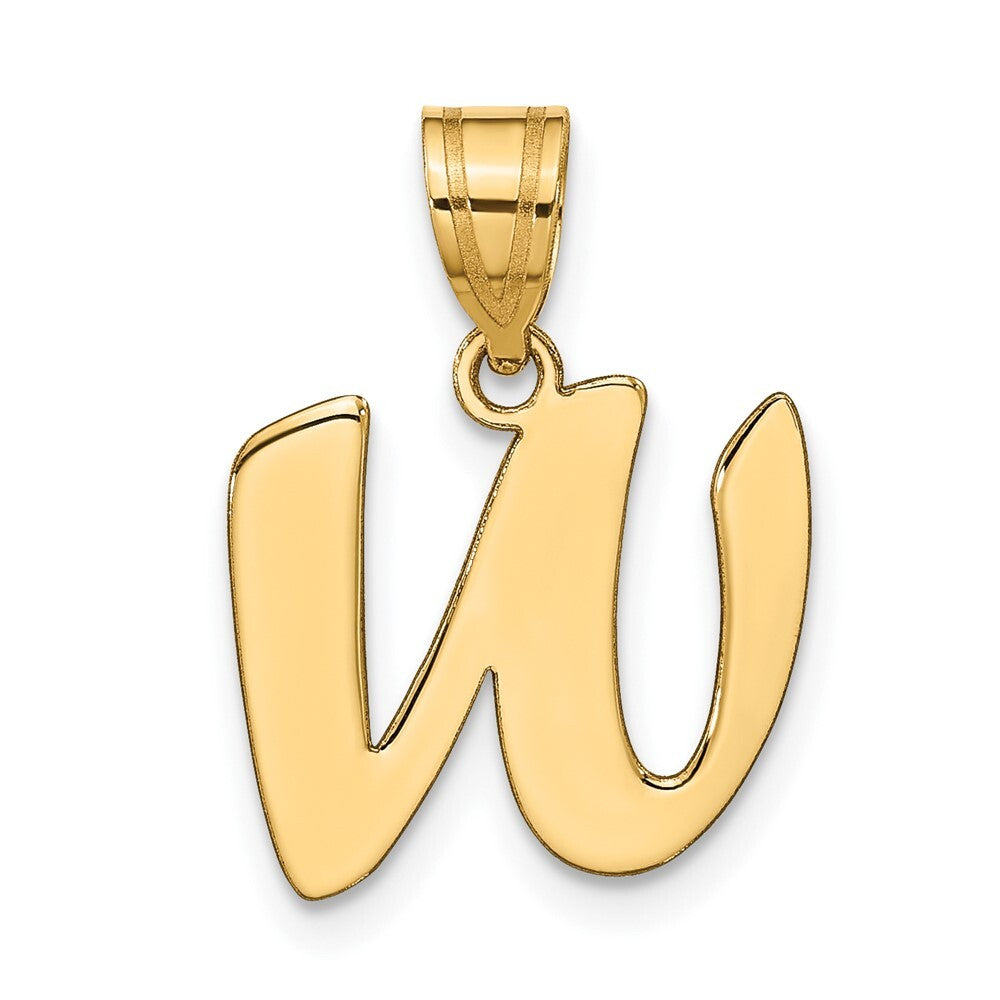 14k Yellow Gold Polished Script Letter W Initial Pendant for Women