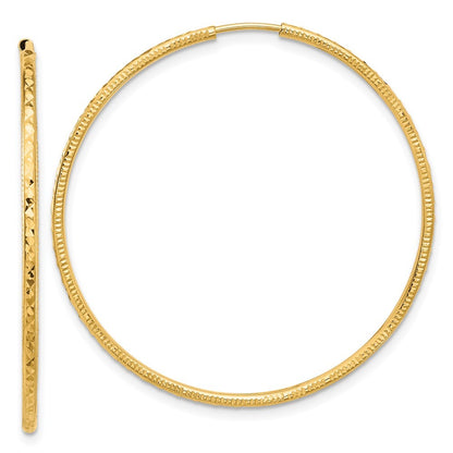 14k Yellow Gold Diamond-Cut 1.50mm Endless Hoop Earrings